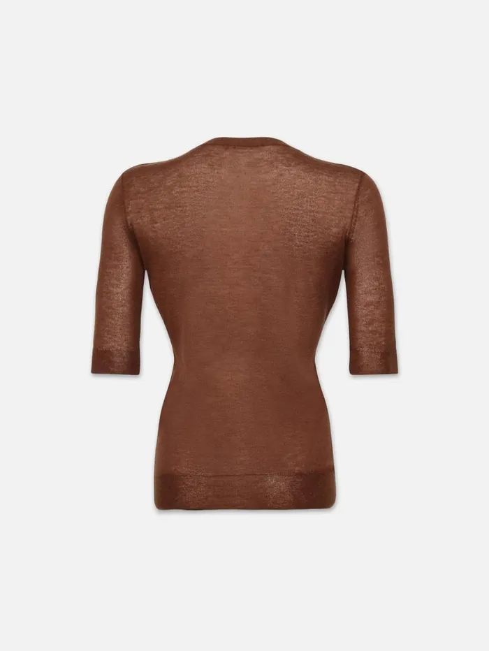 Women Sweaters FRAME Slim Elbow Sleeve Crew 8212 Camel