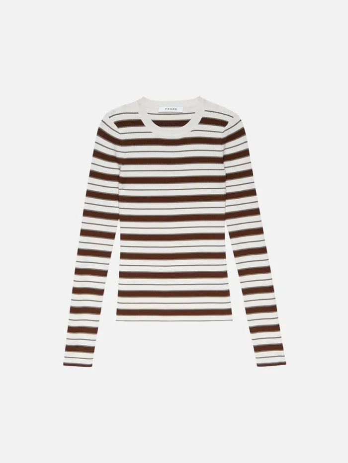 Women Sweaters FRAME Stripe Crew Sweater 8212 Mocha Multi