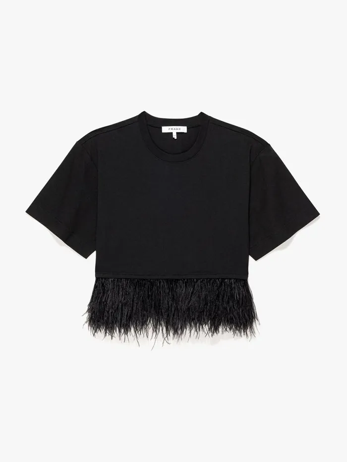 Women Tanks and Tees FRAME Cropped Feather Tee 8212 Noir