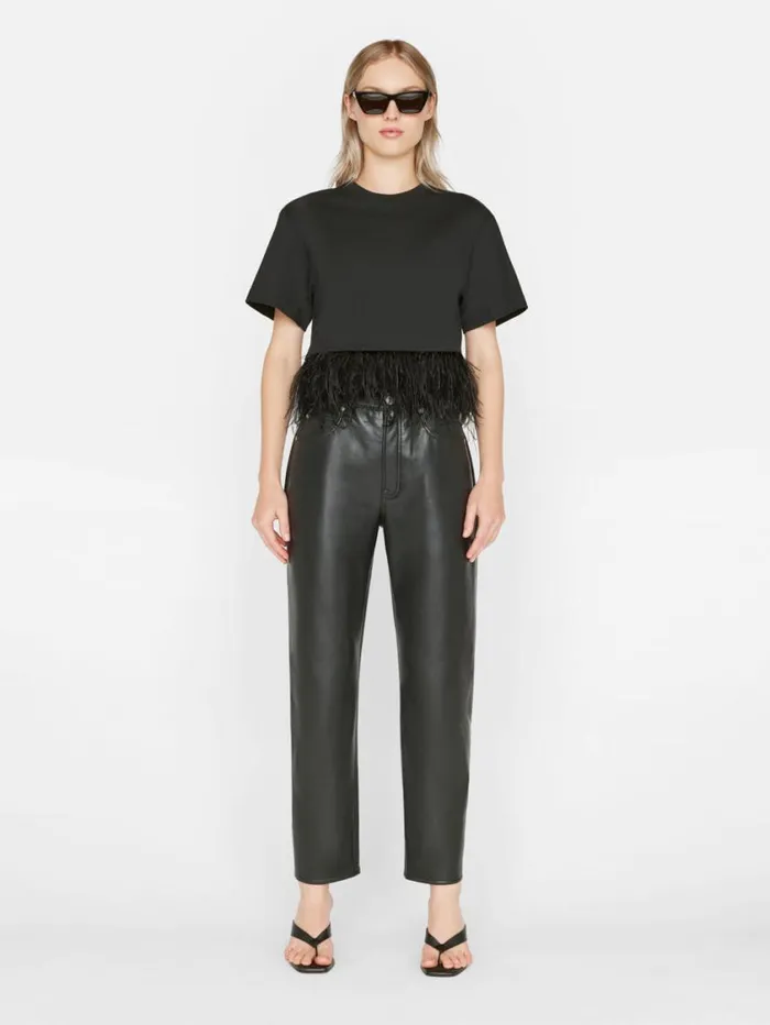 Women Tanks and Tees FRAME Cropped Feather Tee 8212 Noir Women Tanks and Tees FRAME Cropped Feather Tee 8212 Noir