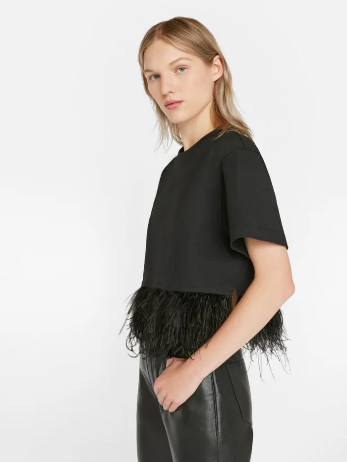 Women Tanks and Tees FRAME Cropped Feather Tee 8212 Noir Women Tanks and Tees FRAME Cropped Feather Tee 8212 Noir