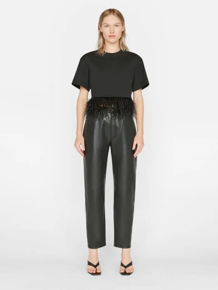Women Tanks and Tees FRAME Cropped Feather Tee 8212 Noir Women Tanks and Tees FRAME Cropped Feather Tee 8212 Noir