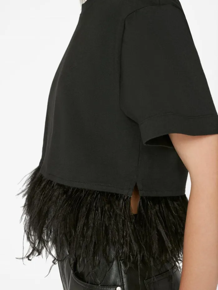 Women Tanks and Tees FRAME Cropped Feather Tee 8212 Noir Women Tanks and Tees FRAME Cropped Feather Tee 8212 Noir