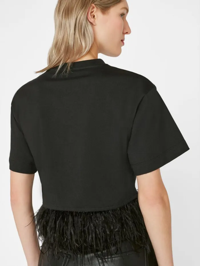 Women Tanks and Tees FRAME Cropped Feather Tee 8212 Noir Women Tanks and Tees FRAME Cropped Feather Tee 8212 Noir