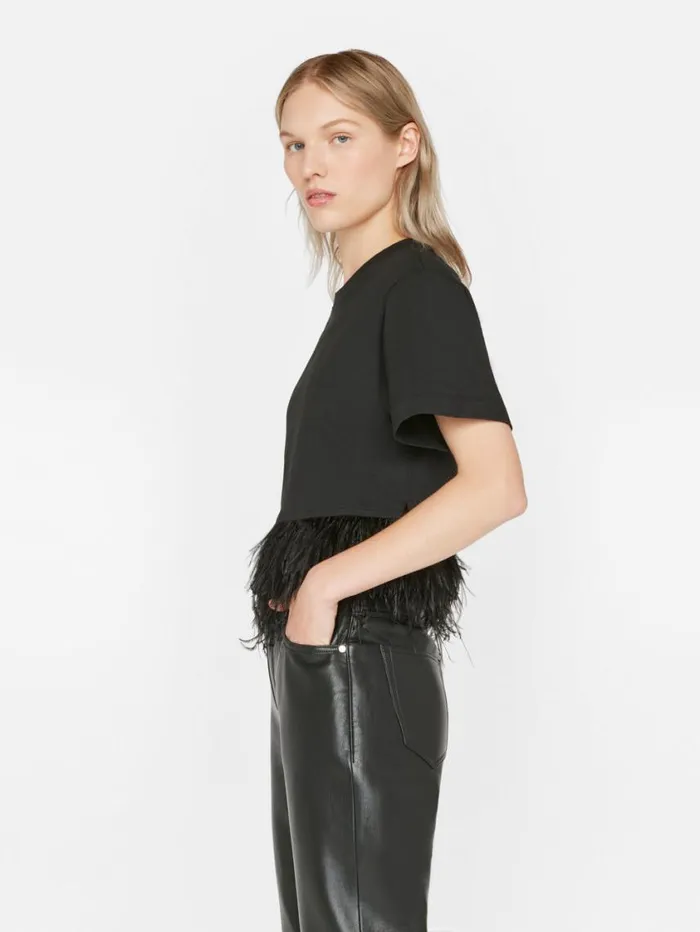 Women Tanks and Tees FRAME Cropped Feather Tee 8212 Noir Women Tanks and Tees FRAME Cropped Feather Tee 8212 Noir