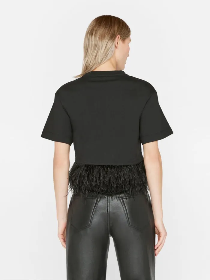 Women Tanks and Tees FRAME Cropped Feather Tee 8212 Noir Women Tanks and Tees FRAME Cropped Feather Tee 8212 Noir