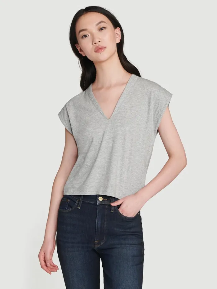 Women Tanks and Tees FRAME Le High Rise V Neck Tee 8212 Gris Heather Women Tanks and Tees FRAME Le High Rise V Neck Tee 8212 Gris Heather