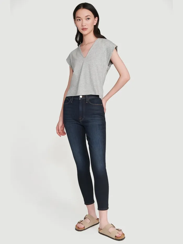 Women Tanks and Tees FRAME Le High Rise V Neck Tee 8212 Gris Heather Women Tanks and Tees FRAME Le High Rise V Neck Tee 8212 Gris Heather