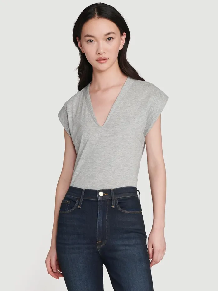 Women Tanks and Tees FRAME Le High Rise V Neck Tee 8212 Gris Heather Women Tanks and Tees FRAME Le High Rise V Neck Tee 8212 Gris Heather