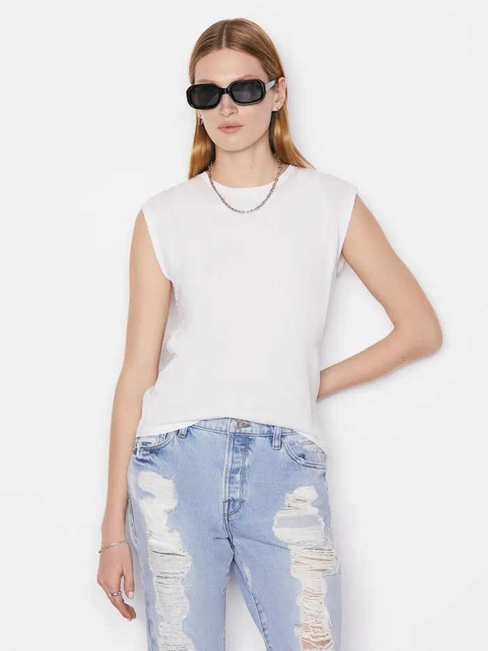Women Tanks and Tees FRAME Le Mid Rise Muscle Tee 8212 Blanc Women Tanks and Tees FRAME Le Mid Rise Muscle Tee 8212 Blanc