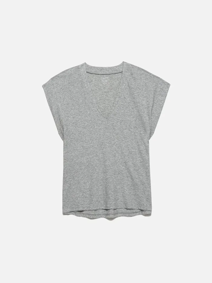 Women Tanks and Tees FRAME Le Mid Rise V Neck Tee 8212 Gris Heather