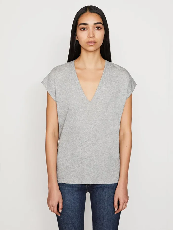 Women Tanks and Tees FRAME Le Mid Rise V Neck Tee 8212 Gris Heather