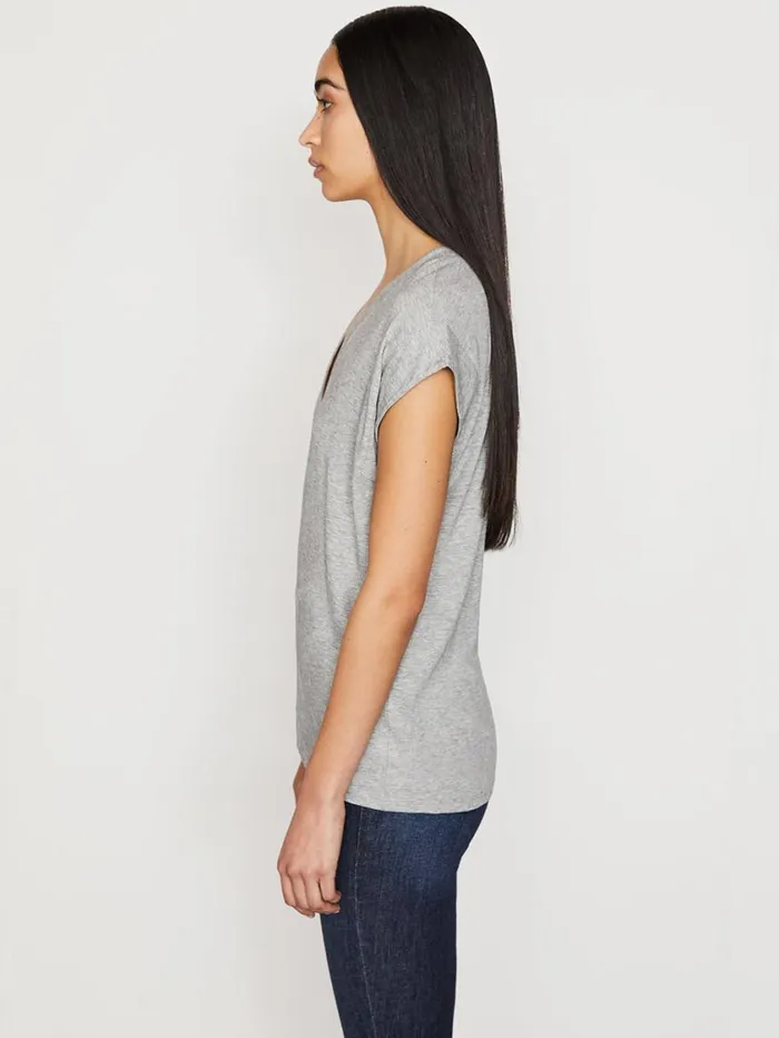 Women Tanks and Tees FRAME Le Mid Rise V Neck Tee 8212 Gris Heather