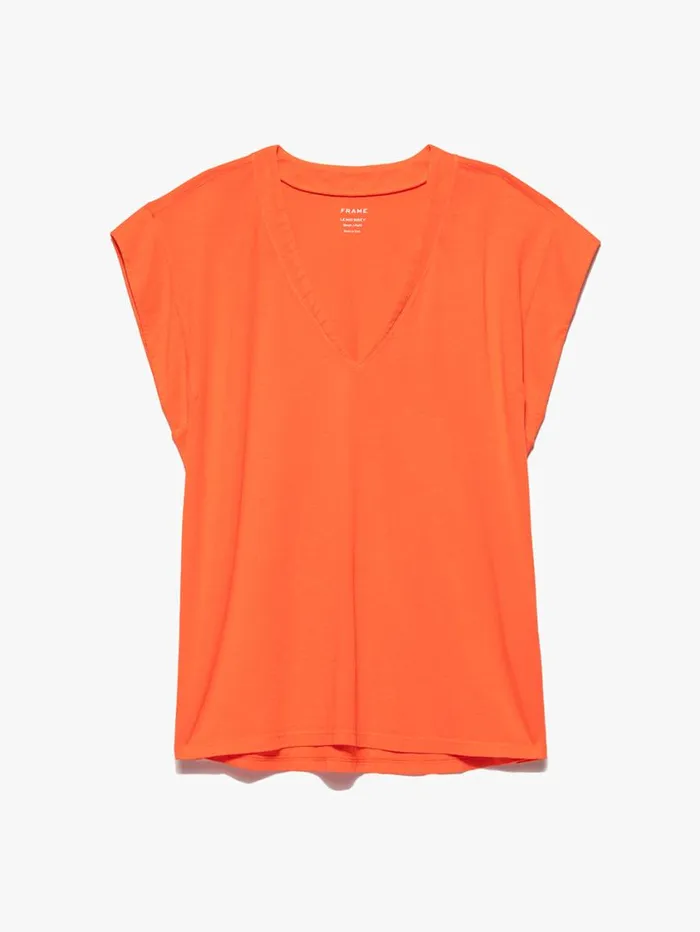 Women Tanks and Tees FRAME Le Mid Rise V Tee 8212 Bright Tangerine