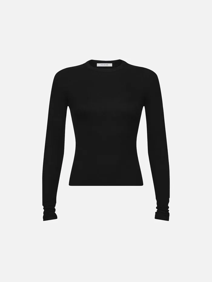 Women Tanks and Tees FRAME Long Sleeve Rib Crew 8212 Black