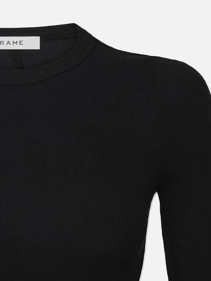 Women Tanks and Tees FRAME Long Sleeve Rib Crew 8212 Black