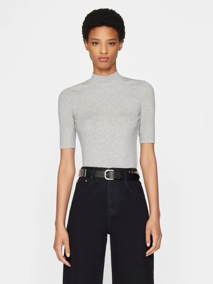 Women Tanks and Tees FRAME Refined Rib Mock Neck 8212 Gris Heather Women Tanks and Tees FRAME Refined Rib Mock Neck 8212 Gris Heather