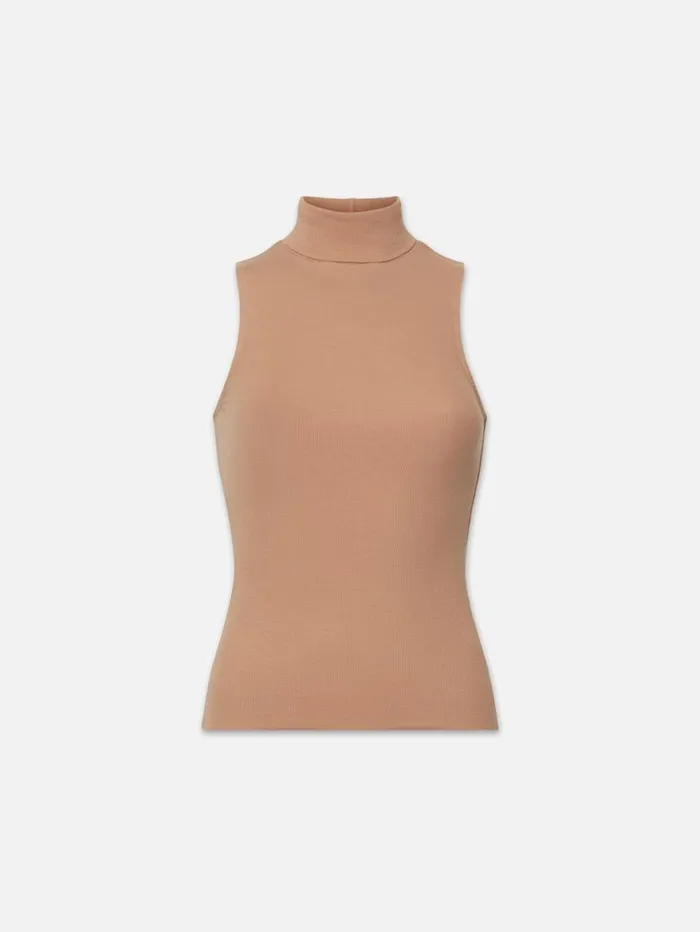 Women Tanks and Tees FRAME Sleeveless Turtleneck Top 8212 Camel