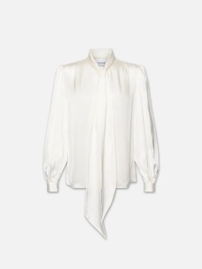 Women Tops and Blouses FRAME Femme Tie Neck Blouse 8212 Off White