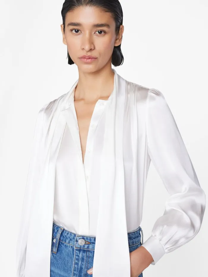 Women Tops and Blouses FRAME Femme Tie Neck Blouse 8212 Off White Women Tops and Blouses FRAME Femme Tie Neck Blouse 8212 Off White