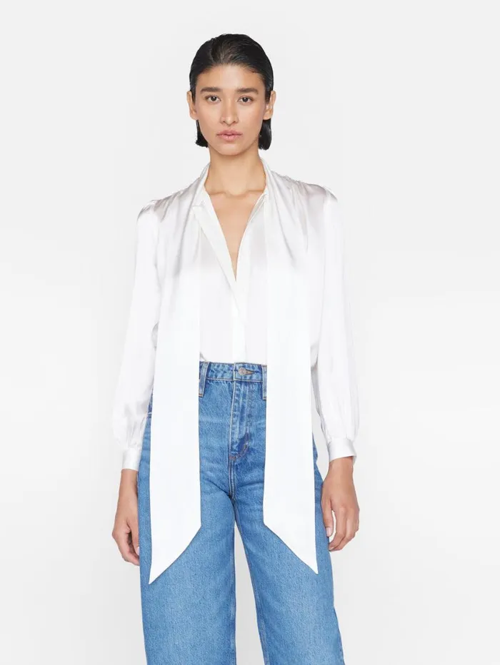 Women Tops and Blouses FRAME Femme Tie Neck Blouse 8212 Off White Women Tops and Blouses FRAME Femme Tie Neck Blouse 8212 Off White