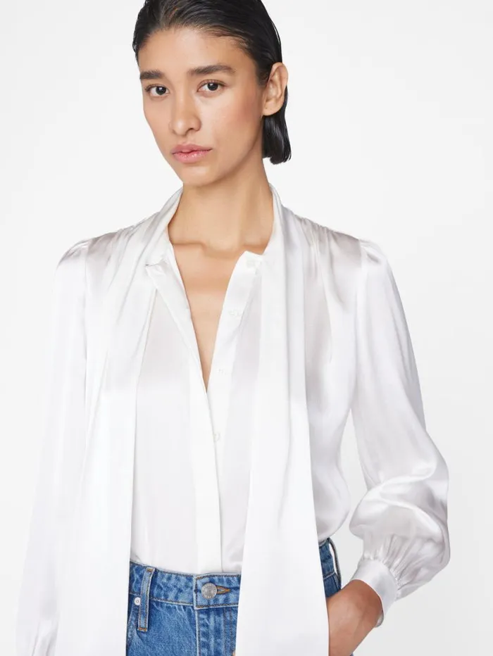 Women Tops and Blouses FRAME Femme Tie Neck Blouse 8212 Off White Women Tops and Blouses FRAME Femme Tie Neck Blouse 8212 Off White