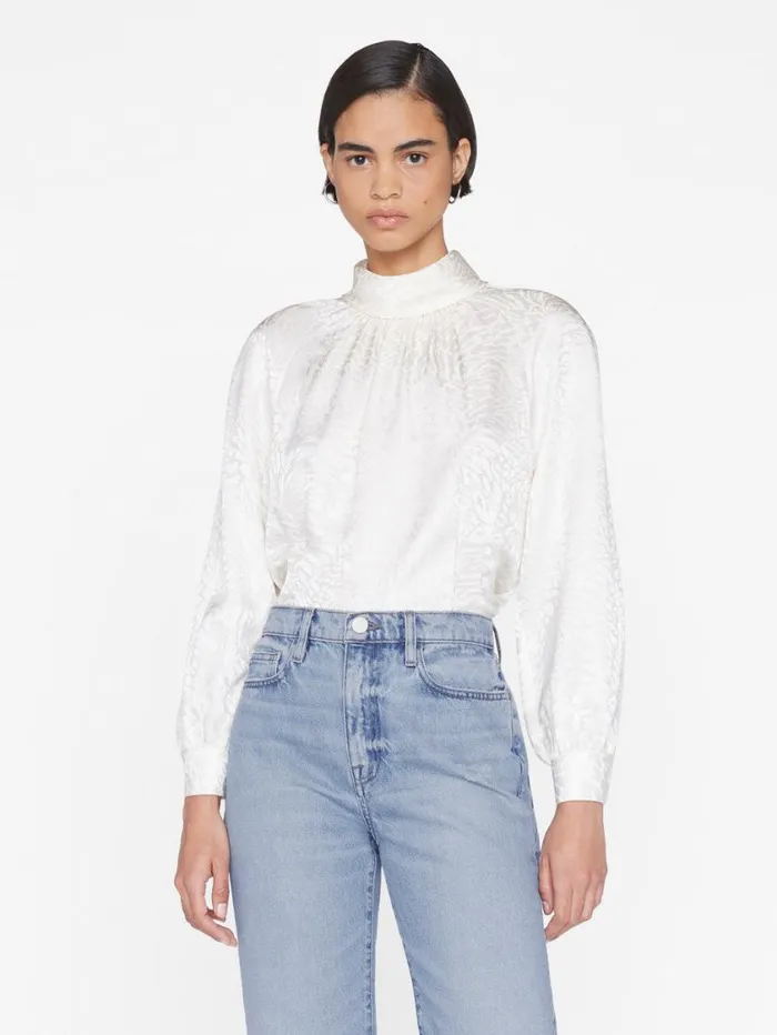 Women Tops and Blouses FRAME Foldover Mock Neck Blouse 8212 Off White Women Tops and Blouses FRAME Foldover Mock Neck Blouse 8212 Off White