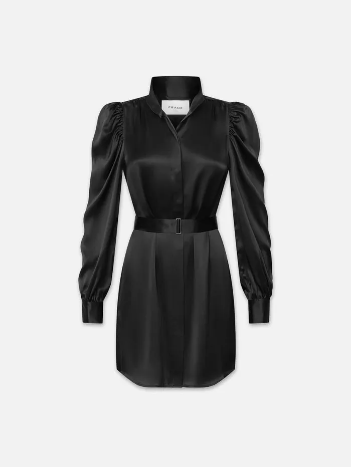 Women Tops and Blouses FRAME Gillian Long Sleeve Mini Dress 8212 Noir