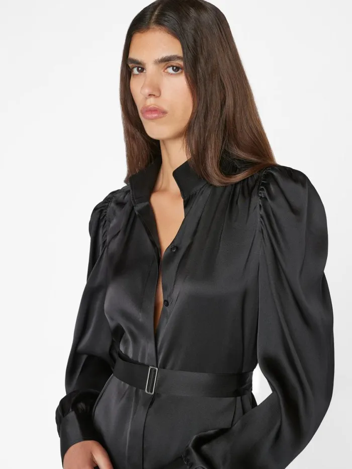 Women Tops and Blouses FRAME Gillian Long Sleeve Mini Dress 8212 Noir Women Tops and Blouses FRAME Gillian Long Sleeve Mini Dress 8212 Noir