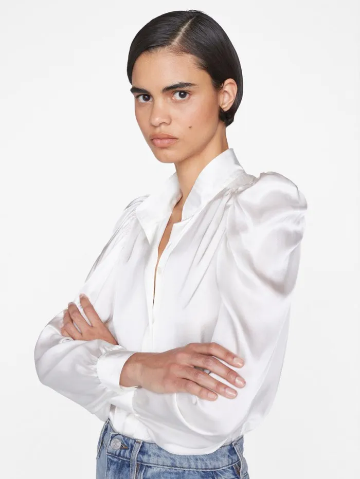 Women Tops and Blouses FRAME Gillian Long Sleeve Top 8212 Off White