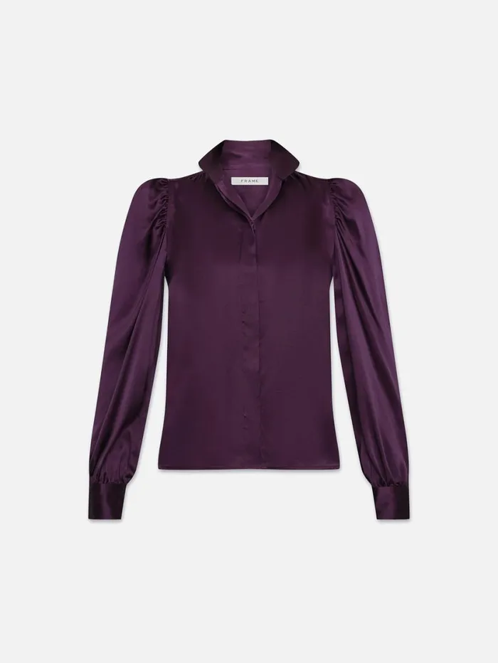 Women Tops and Blouses FRAME Gillian Long Sleeve Top 8212 Plum