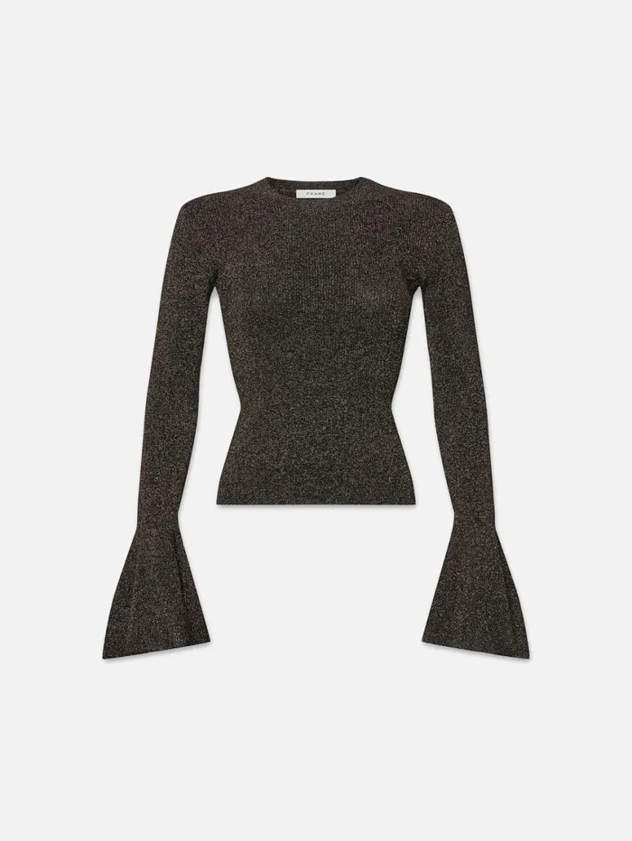 Women Tops and Blouses FRAME Godet Lurex Top 8212 Black