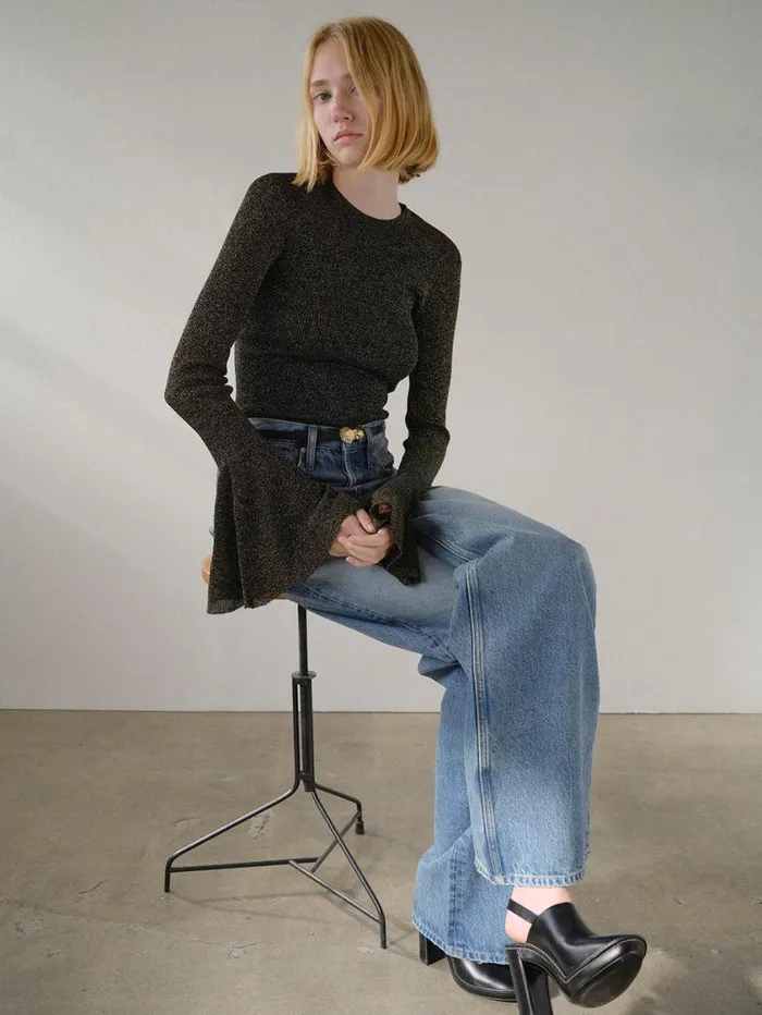 Women Tops and Blouses FRAME Godet Lurex Top 8212 Black Women Tops and Blouses FRAME Godet Lurex Top 8212 Black