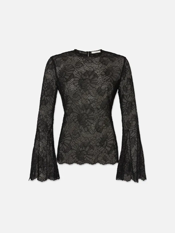 Women Tops and Blouses FRAME Lace Flutter Sleeve Blouse 8212 Black