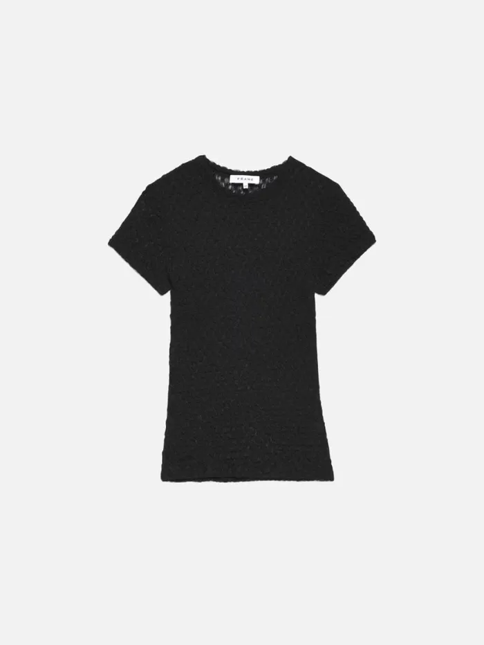 Women Tops and Blouses FRAME Mesh Lace Baby Tee 8212 Noir