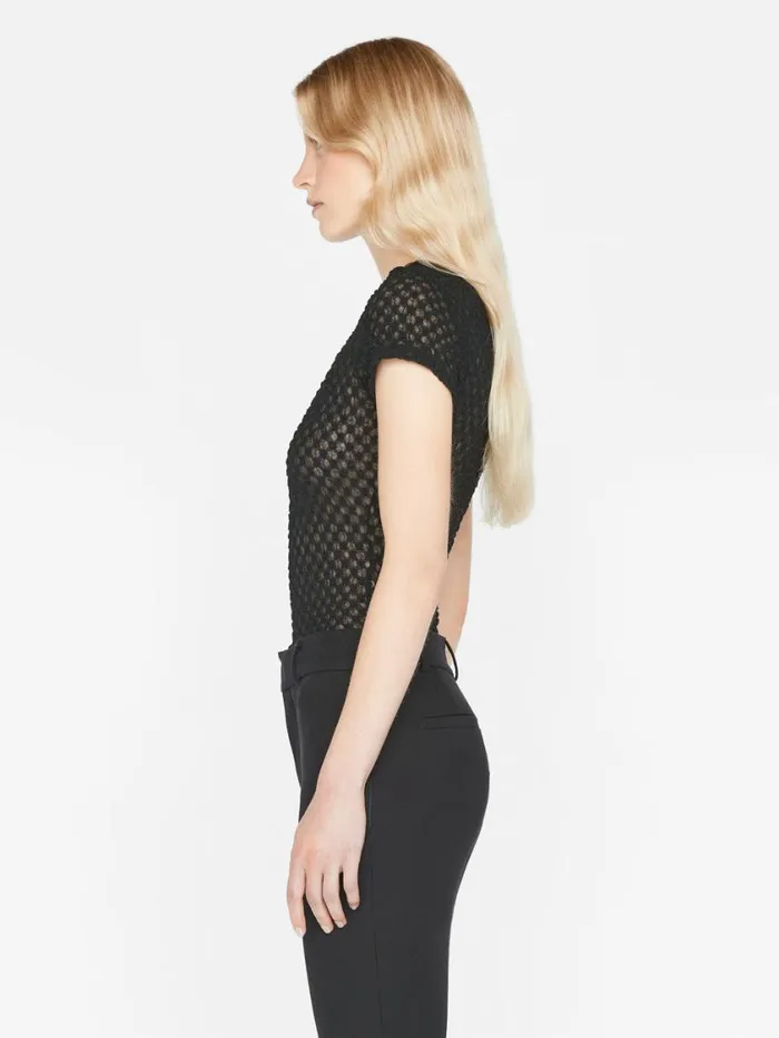 Women Tops and Blouses FRAME Mesh Lace Baby Tee 8212 Noir Women Tops and Blouses FRAME Mesh Lace Baby Tee 8212 Noir