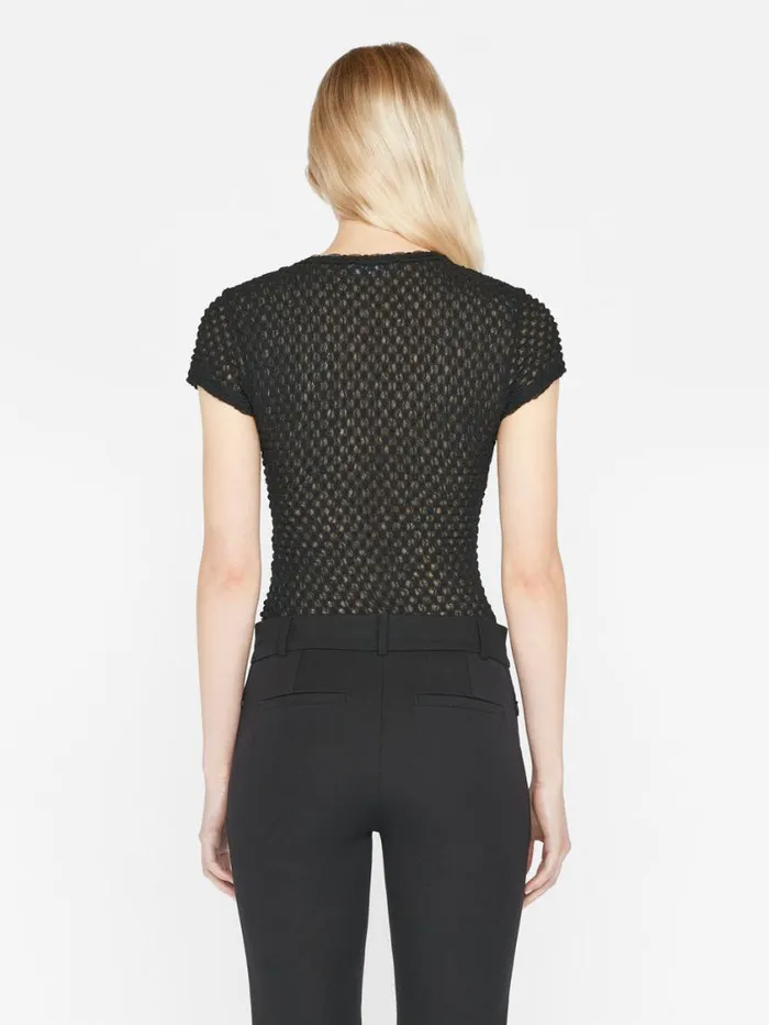 Women Tops and Blouses FRAME Mesh Lace Baby Tee 8212 Noir Women Tops and Blouses FRAME Mesh Lace Baby Tee 8212 Noir