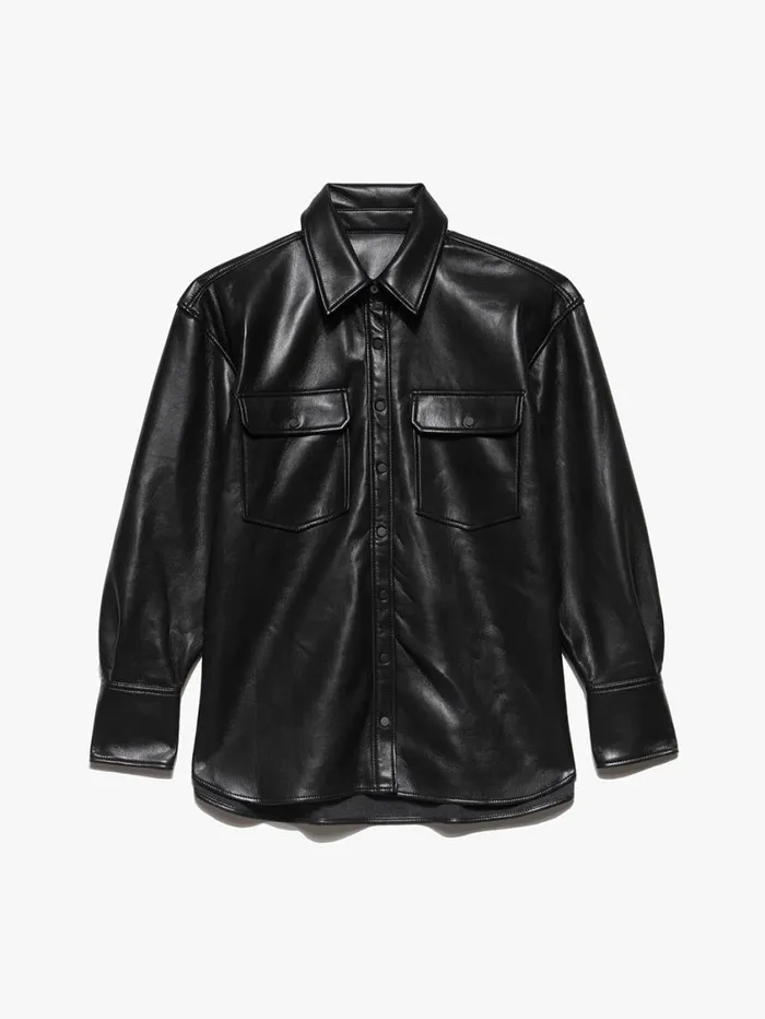 Women Tops and Blouses FRAME Recycled Leather Shirt Jacket 8212 Noir