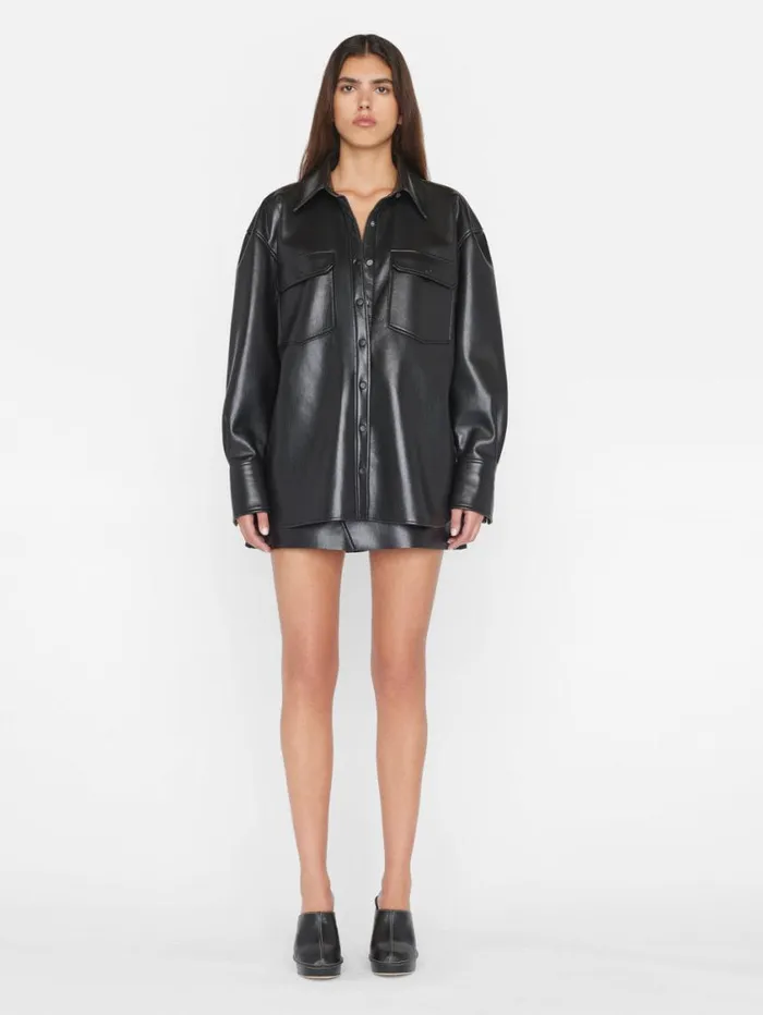 Women Tops and Blouses FRAME Recycled Leather Shirt Jacket 8212 Noir