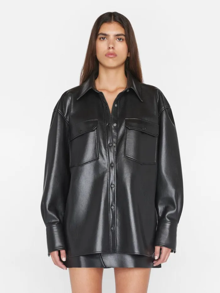 Women Tops and Blouses FRAME Recycled Leather Shirt Jacket 8212 Noir