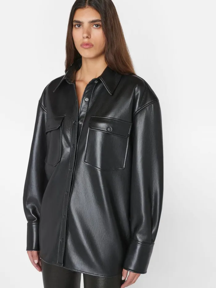 Women Tops and Blouses FRAME Recycled Leather Shirt Jacket 8212 Noir