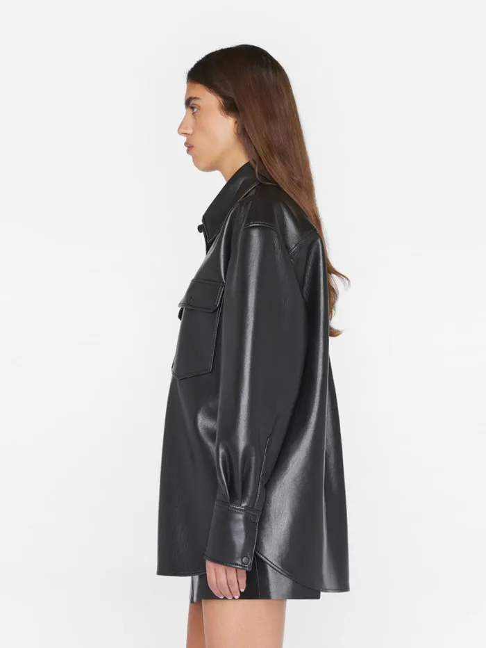 Women Tops and Blouses FRAME Recycled Leather Shirt Jacket 8212 Noir