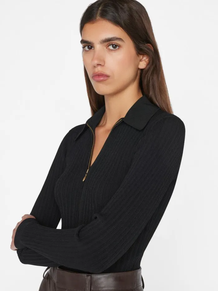Women Tops and Blouses FRAME Rib Zipper Bodysuit 8212 Noir