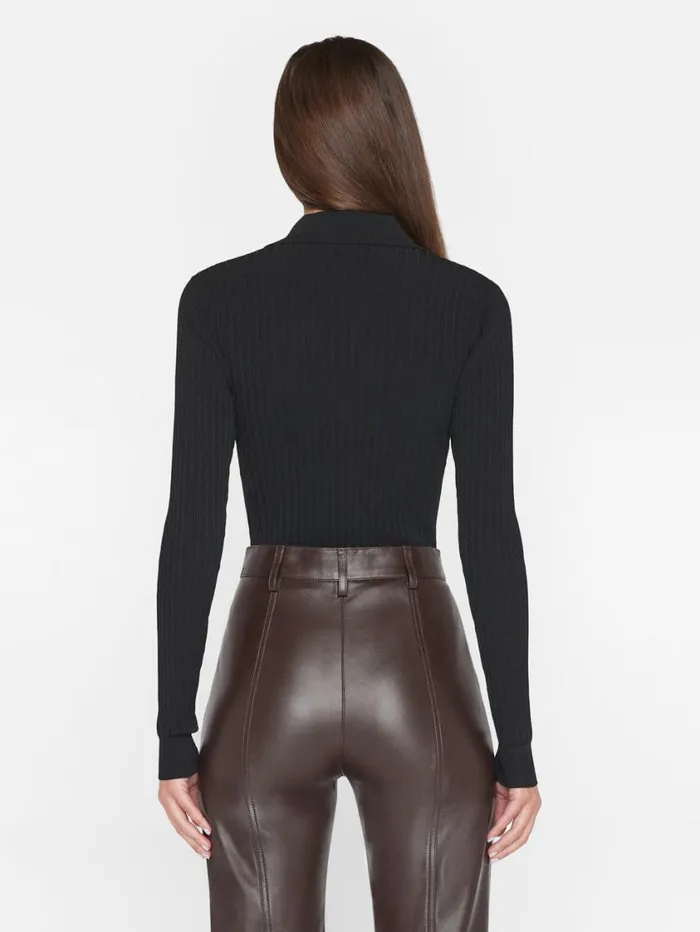 Women Tops and Blouses FRAME Rib Zipper Bodysuit 8212 Noir