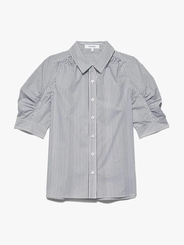 Women Tops and Blouses FRAME Ruched Puff Sleeve Shirt 8212 Noir Multi