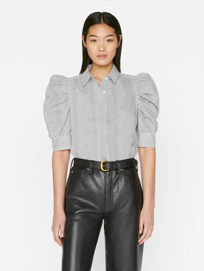 Women Tops and Blouses FRAME Ruched Puff Sleeve Shirt 8212 Noir Multi