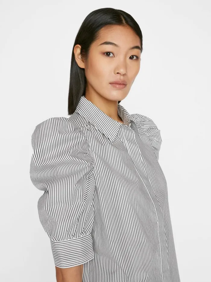 Women Tops and Blouses FRAME Ruched Puff Sleeve Shirt 8212 Noir Multi