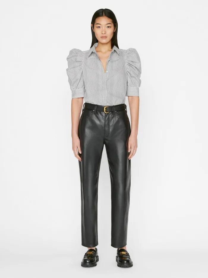 Women Tops and Blouses FRAME Ruched Puff Sleeve Shirt 8212 Noir Multi