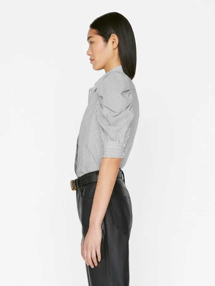 Women Tops and Blouses FRAME Ruched Puff Sleeve Shirt 8212 Noir Multi
