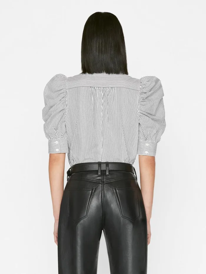 Women Tops and Blouses FRAME Ruched Puff Sleeve Shirt 8212 Noir Multi